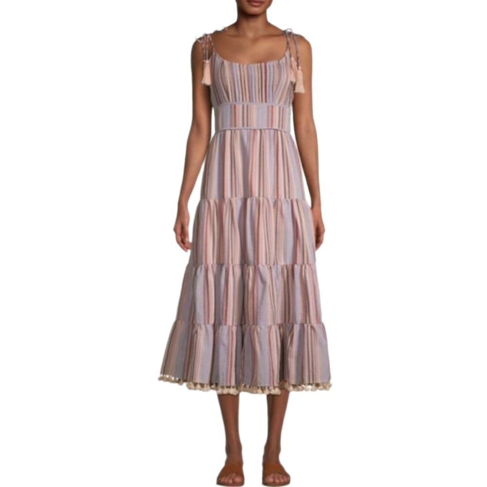 Allison NY Stripe Tie-shoulder Tiered Dress In Lilac Stripes